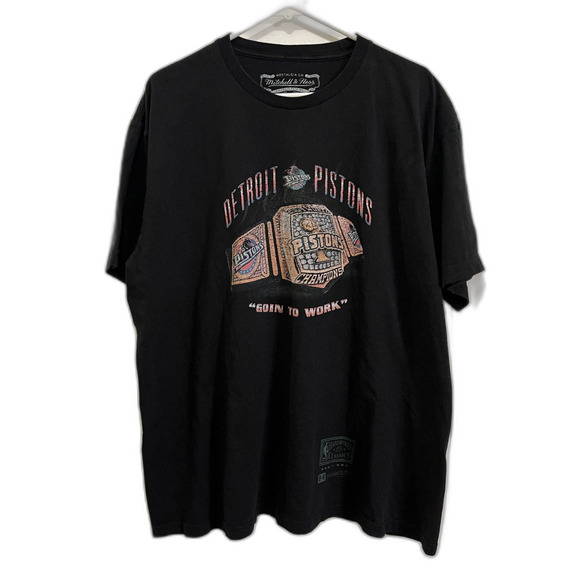 Mitchell & Ness Black DETROIT PISTONS Black Basketball T Shirt Tee Top Mens XL - Picture 1 of 7